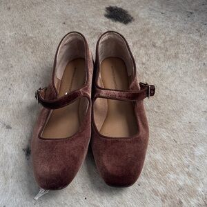 Brown Velvet Mary Jane Shoes